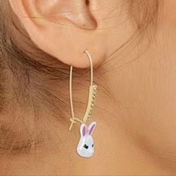 Easter Betsy Johnson Bunny Crystal Enamel Dangle Drop Wire Earring, New - Picture 5 of 8